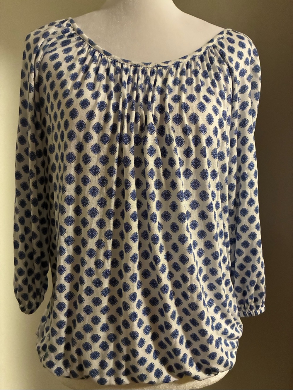 MICHAEL Michael Kors White Blouse with Blue Geometric Print